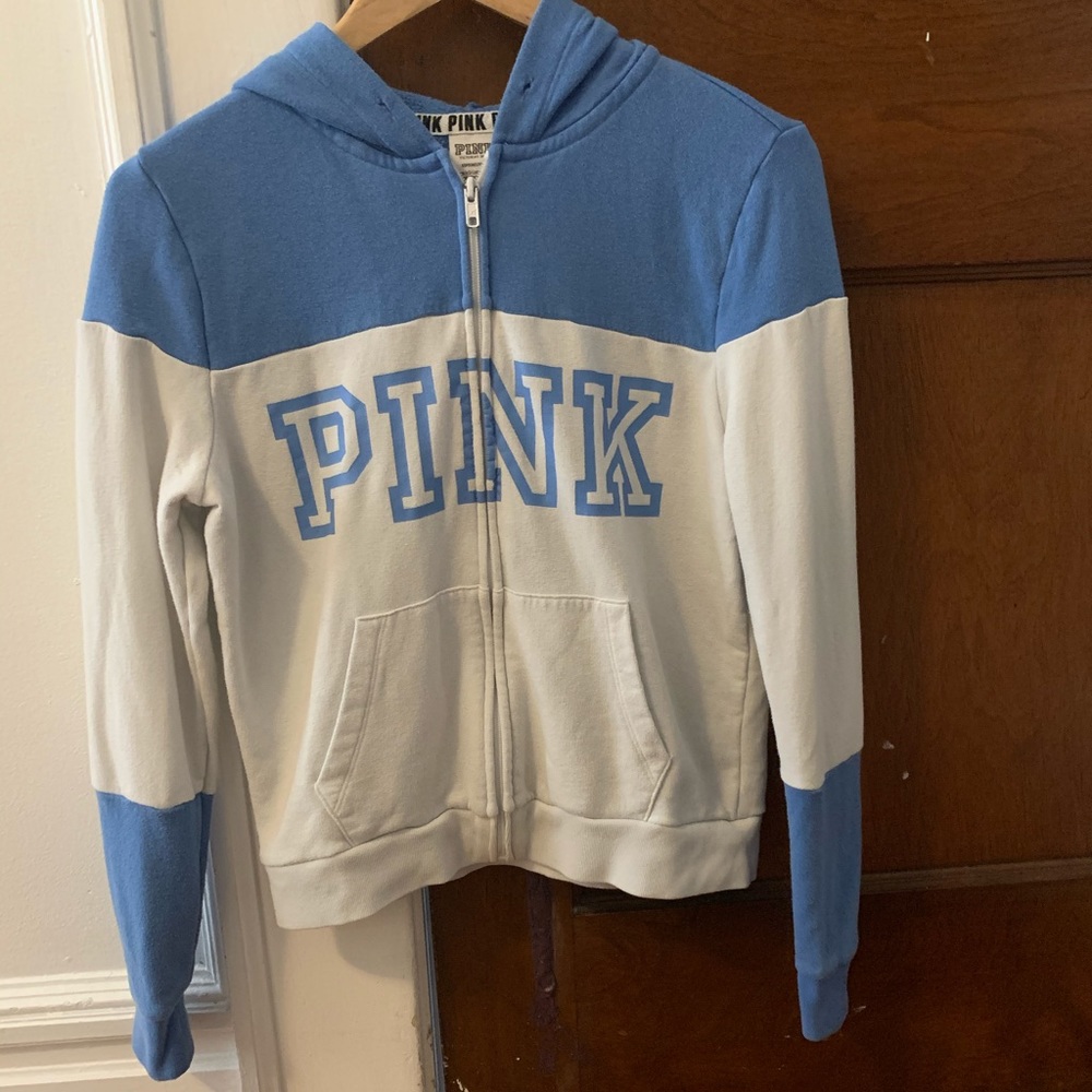 Blue and white Pink zip up sweatshirt
